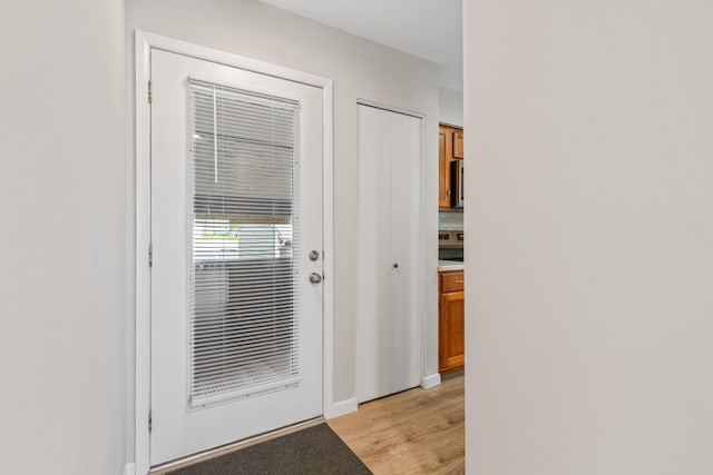 doorway with light hardwood / wood-style flooring