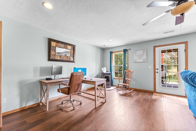 office area featuring ceiling fan and wood-type flooring