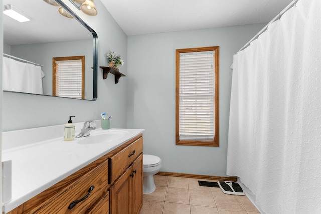 bathroom with tile patterned flooring, vanity, and toilet