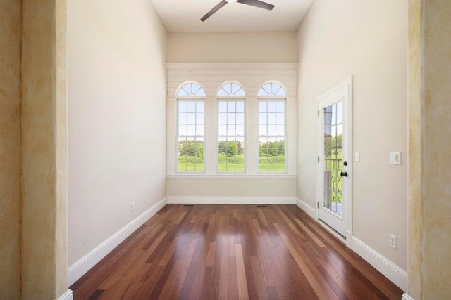 interior space featuring ceiling fan