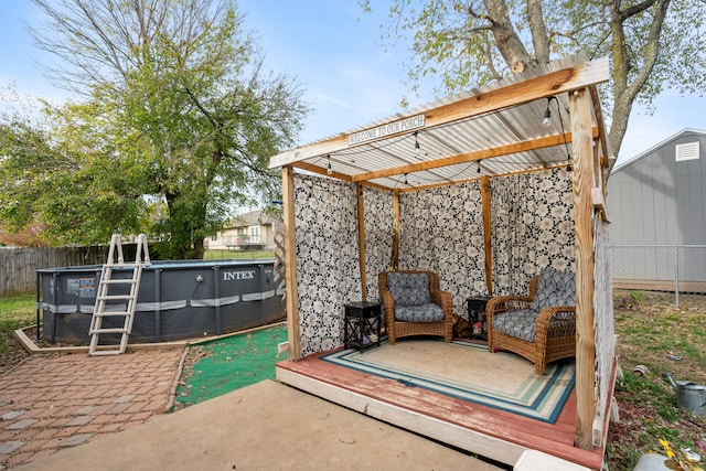 view of patio with a fenced in pool