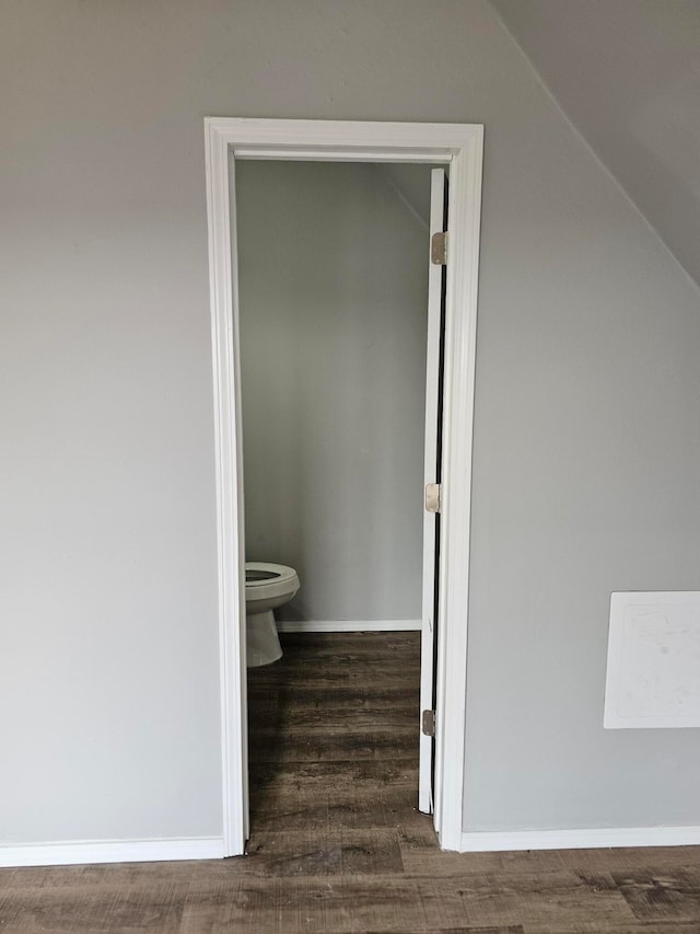 bathroom with toilet and wood-type flooring