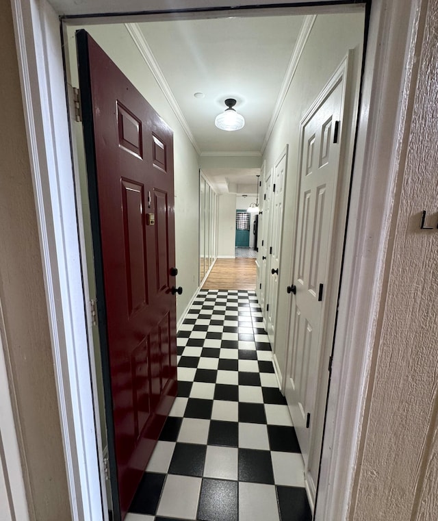 hallway with crown molding