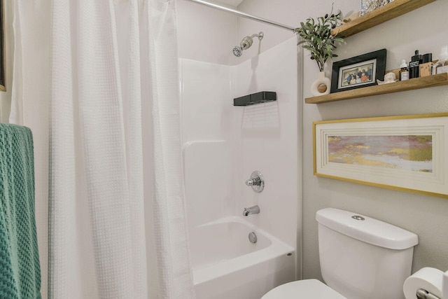 bathroom with shower / bath combo and toilet