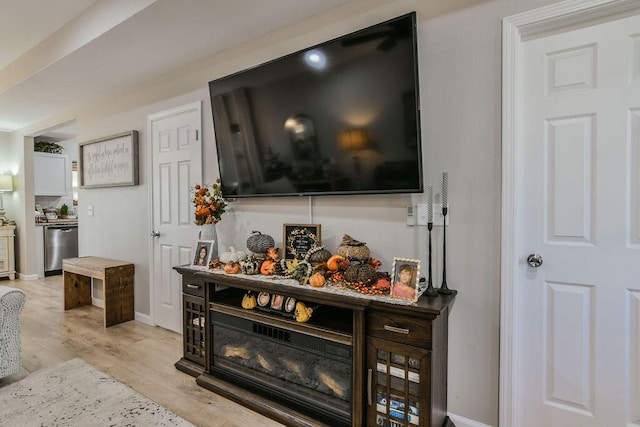 living room with light hardwood / wood-style floors