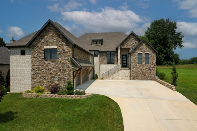 view of front of home with a garage and a front yard