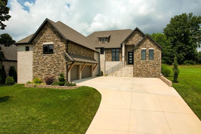 view of front of house featuring a garage and a front yard