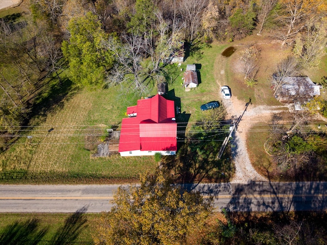 birds eye view of property featuring a rural view