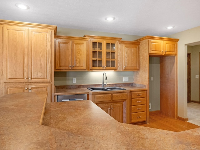 kitchen with stainless steel dishwasher, a textured ceiling, and sink