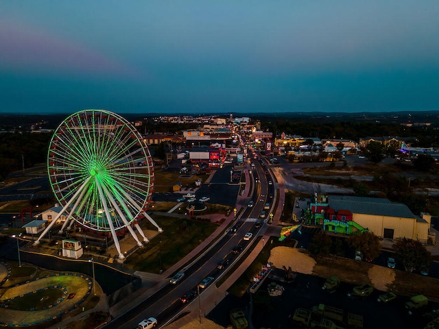 view of aerial view at dusk