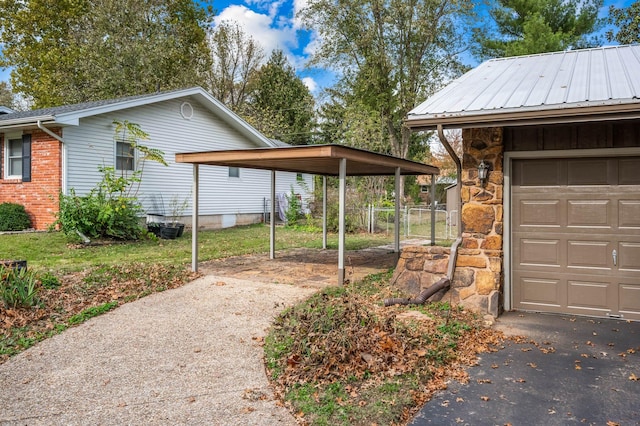 exterior space with a garage