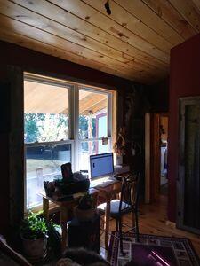 home office featuring wooden ceiling