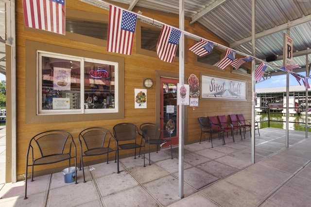 view of patio featuring an outdoor bar