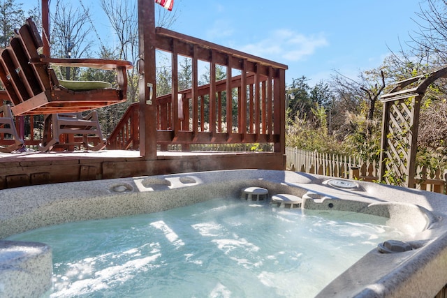 view of pool featuring a hot tub