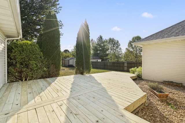 deck featuring a storage unit