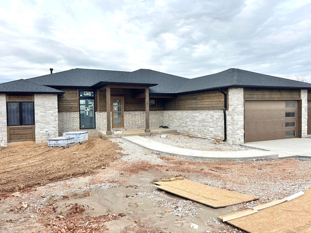 prairie-style house with a garage