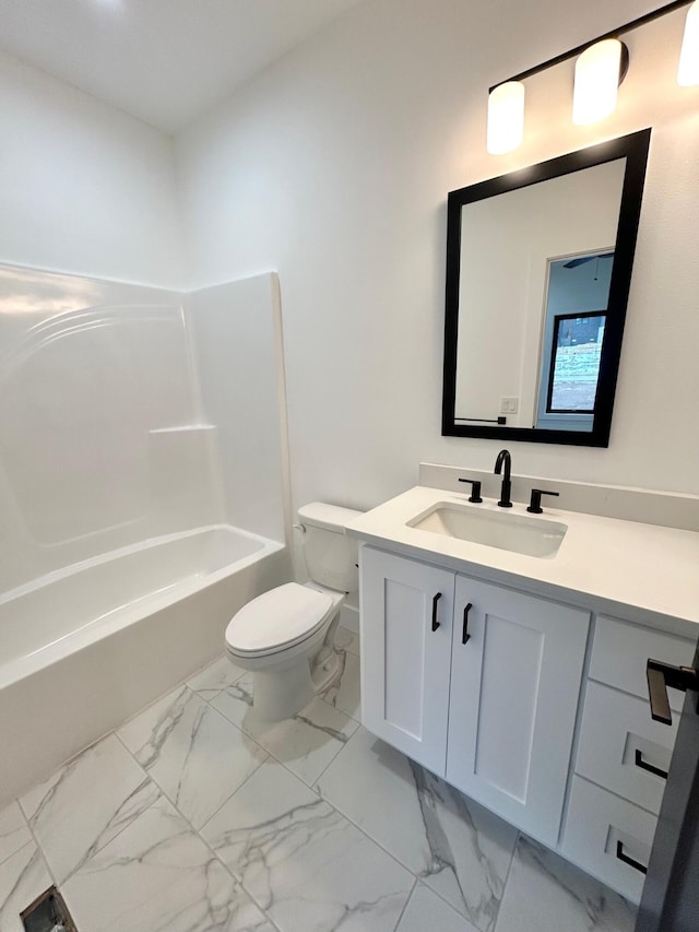 full bathroom with vanity, shower / bath combination, and toilet