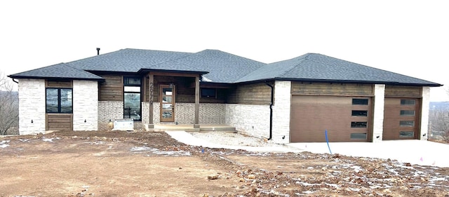 prairie-style house with a garage