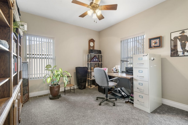 311 Cedar Glade Dr, Branson West, MO 65737 - home office featuring carpet floors, ceiling fan, and baseboards