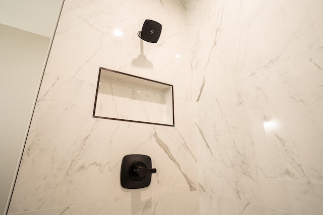 interior details featuring a tile shower