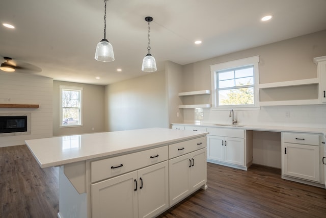 kitchen featuring dark wood-type flooring, white cabinetry, and sink