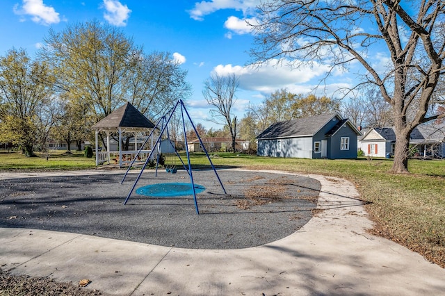 view of jungle gym featuring a yard