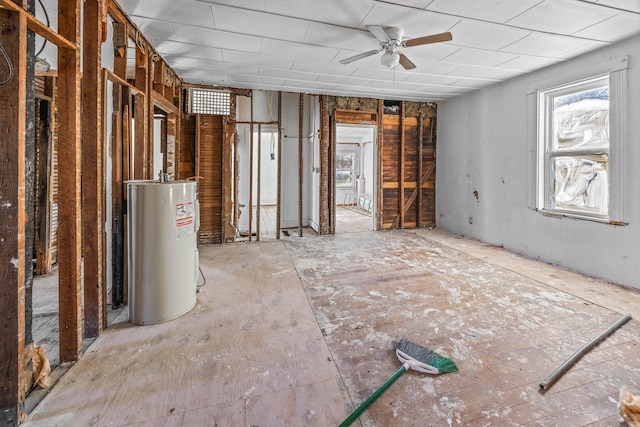 miscellaneous room featuring water heater and ceiling fan