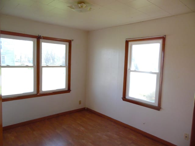 empty room with a healthy amount of sunlight and light hardwood / wood-style flooring