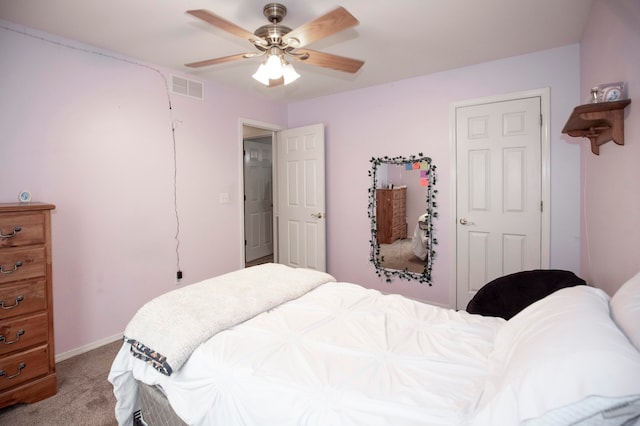 bedroom with carpet floors and ceiling fan