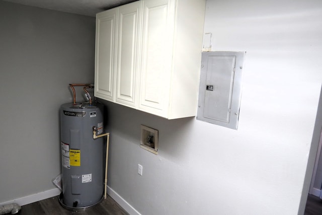 utility room featuring electric panel and water heater