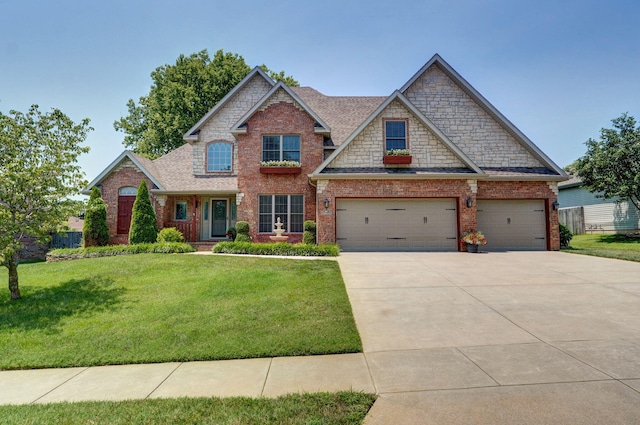 craftsman-style house with a front yard and a garage