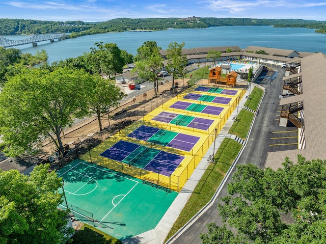 aerial view featuring a water view