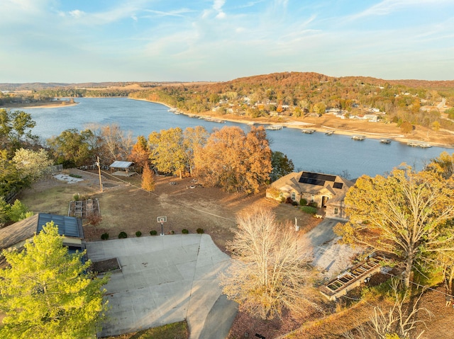 drone / aerial view featuring a water view