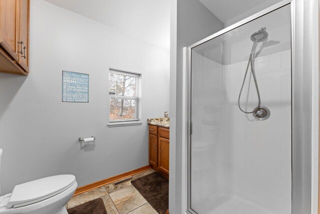 117 Kingdom St, Cape Fair, MO 65624 - bathroom with toilet, baseboards, and a shower stall