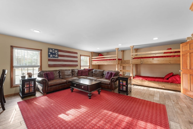 living room with light hardwood / wood-style floors