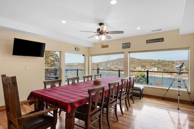 117 Kingdom St, Cape Fair, MO 65624 - dining area featuring baseboards, ceiling fan, wood-type flooring, and recessed lighting