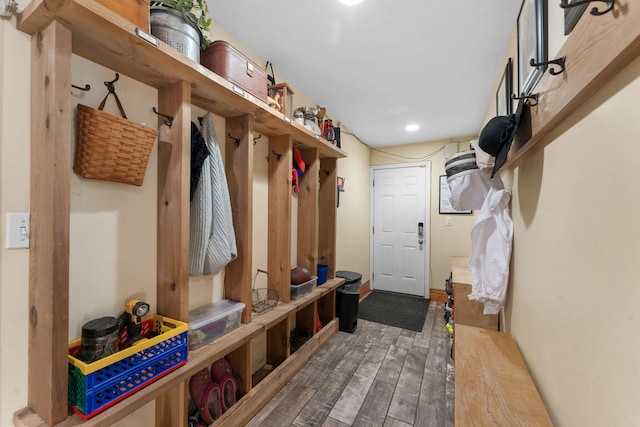 mudroom with dark hardwood / wood-style floors