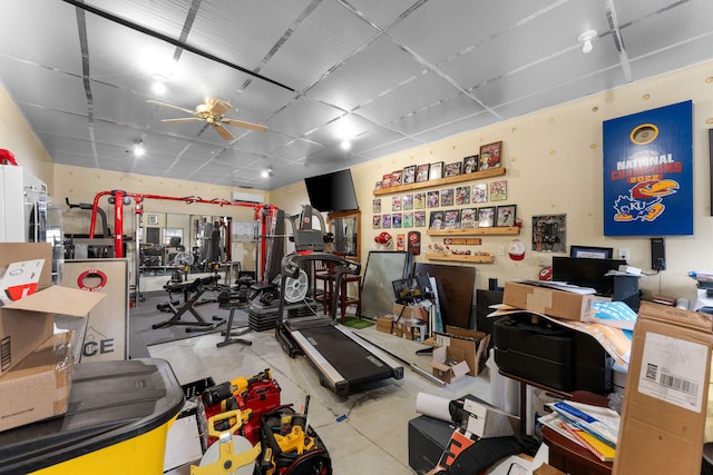 interior space with ceiling fan