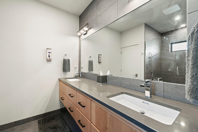 bathroom featuring vanity and walk in shower