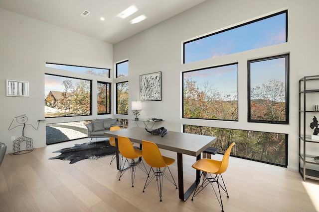 dining room featuring light hardwood / wood-style flooring and a healthy amount of sunlight