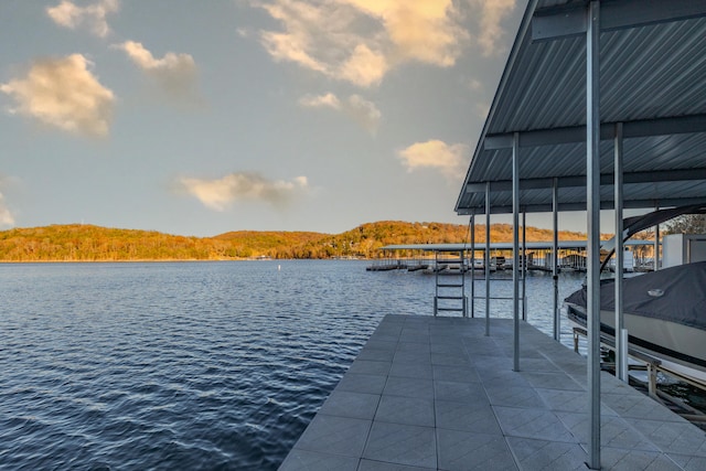 dock area featuring a water view