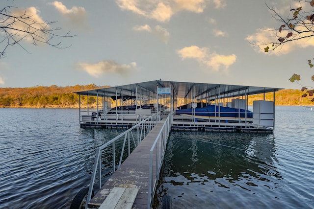 view of dock featuring a water view