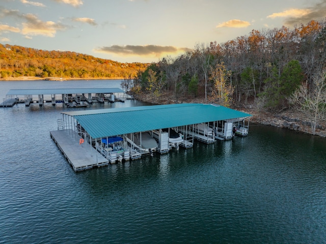 view of dock featuring a water view