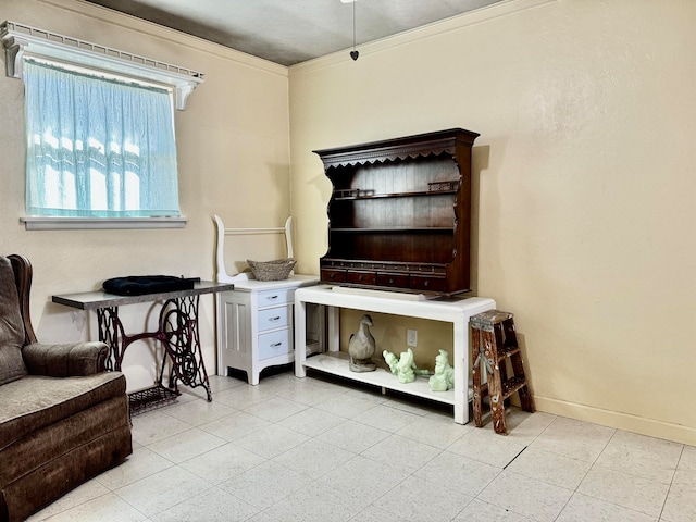 sitting room with ornamental molding