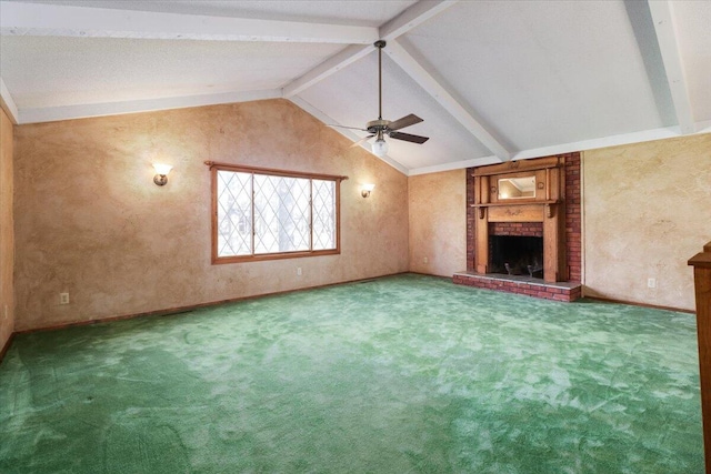 2112 Cambridge Dr, West Plains, MO 65775 - unfurnished living room featuring a ceiling fan, a fireplace, carpet, and baseboards