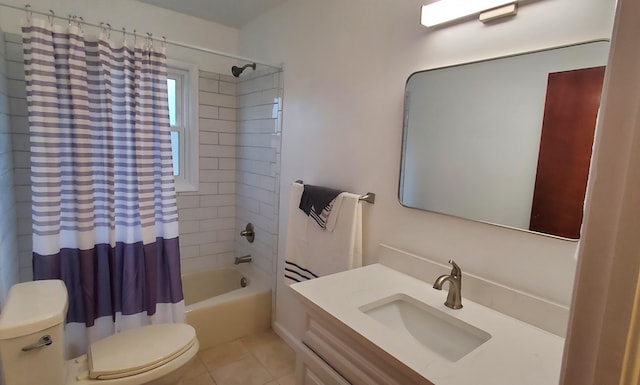 full bathroom with tile patterned floors, vanity, shower / bath combination with curtain, and toilet