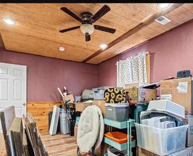 storage area featuring ceiling fan