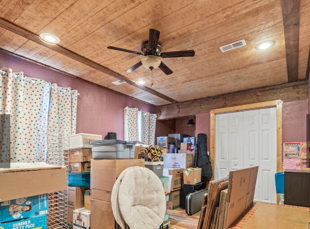 storage room with ceiling fan