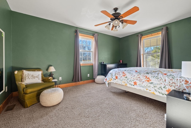 bedroom featuring carpet floors and ceiling fan