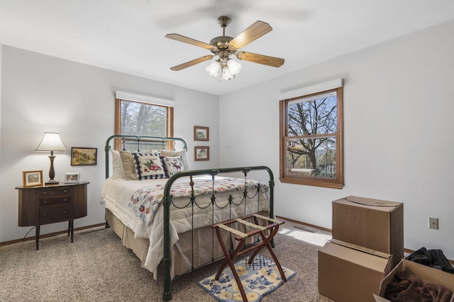 bedroom with carpet flooring and ceiling fan